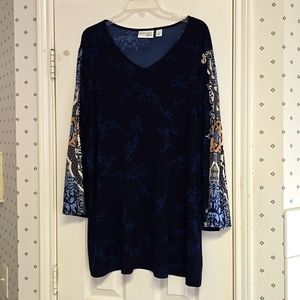 Womens Brand New Attitudes by Renee Navy Pattern Tunic. Long Sleeves. Size 1X